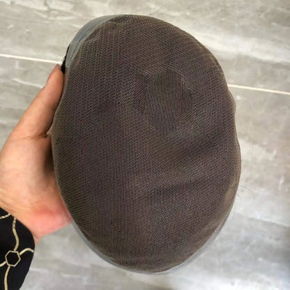 Prótesis Capilar de Hombre con Cabello Humano Natural (Rubio y Negro) - Base de Encaje Francés Transpirable y Borde de PU