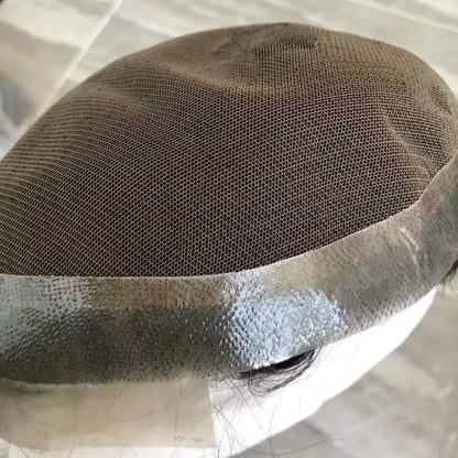 Prótesis Capilar de Hombre con Cabello Humano Natural (Rubio y Negro) - Base de Encaje Francés Transpirable y Borde de PU